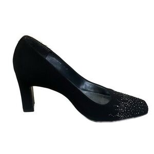 Stuart Weitzman 90s Y2K Women’s‎ Satin Bedazzled Square Toe Black Heels- Size 7